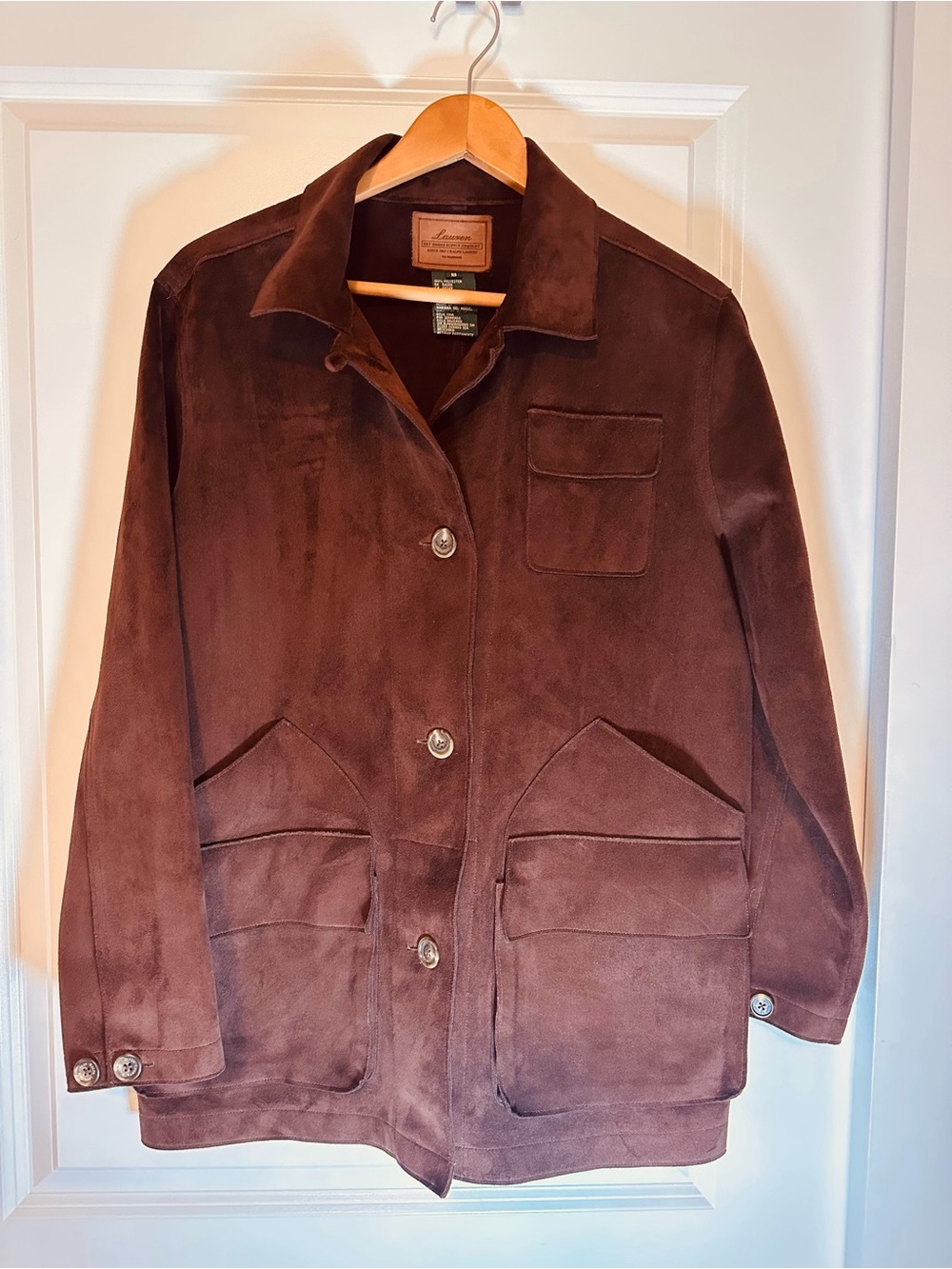 Women’s Lauren (Ralph Lauren) Brown Faux suede, Unlined Barn Jacket coat Sz S